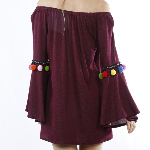 BURGUNDY TUNIC TOP WITH POM POMS - Picture 4 of 4